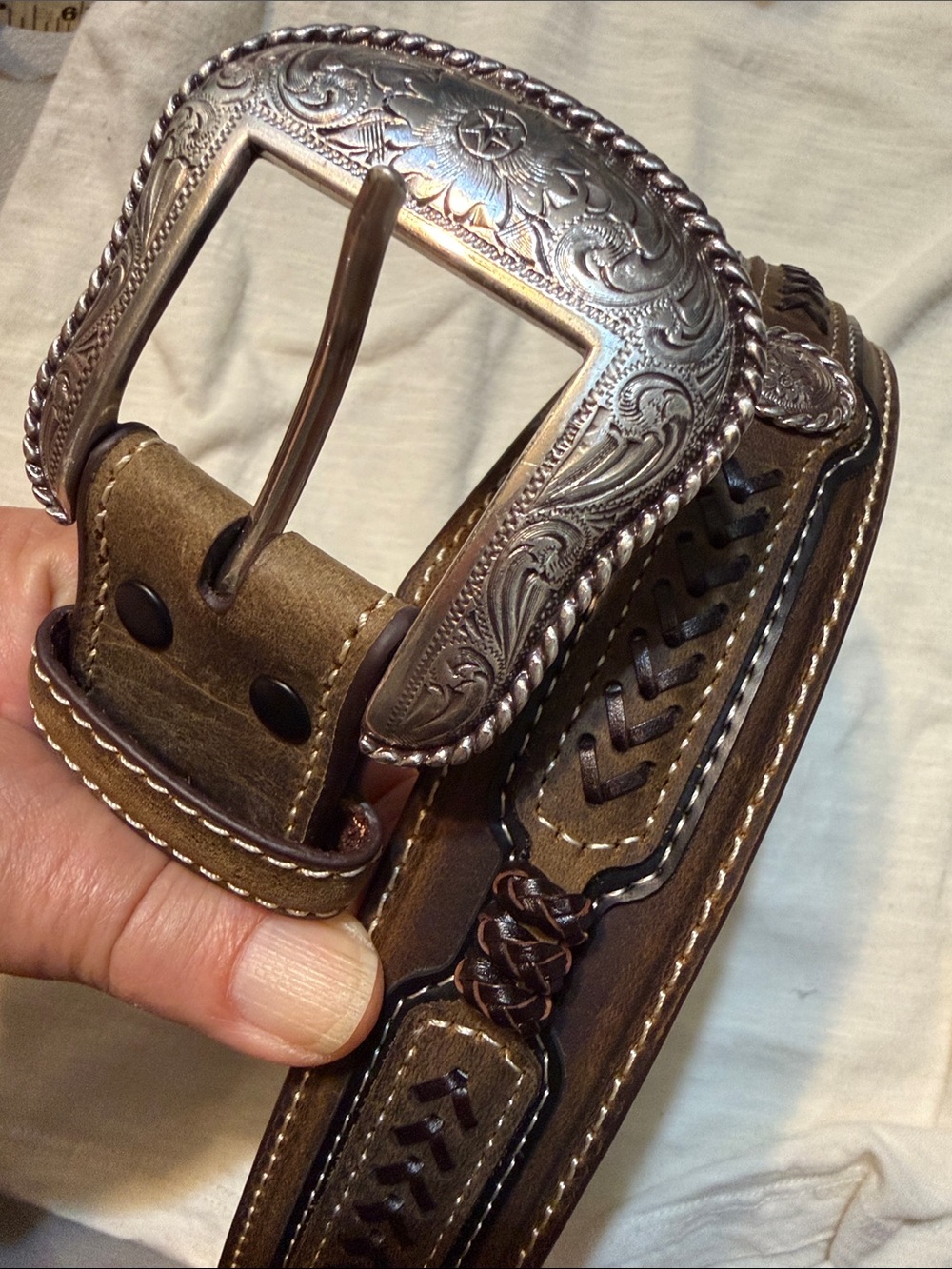 Cavender’s Leather WESTERN belt with conchos - new never worn - 34”